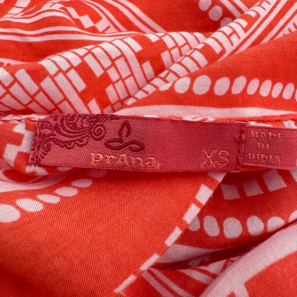 Prana Top Women XS Orange Aztec Short Cap Sleeves Sheer Lightweight Embroidered - Picture 6 of 9